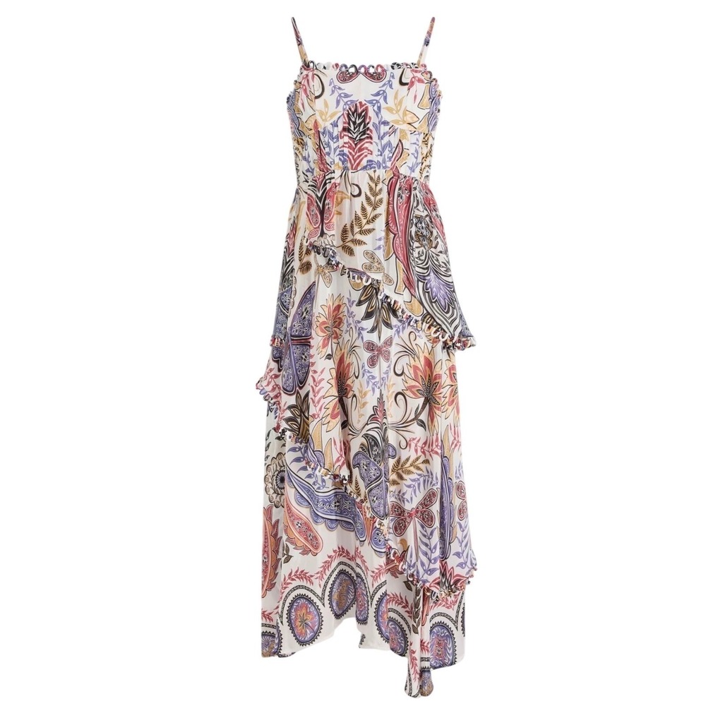 FARM Rio S NWT Boho Paisley Floral Tiered Glam Maxi Dress Scallop Ruffle Wedding - Picture 3 of 14